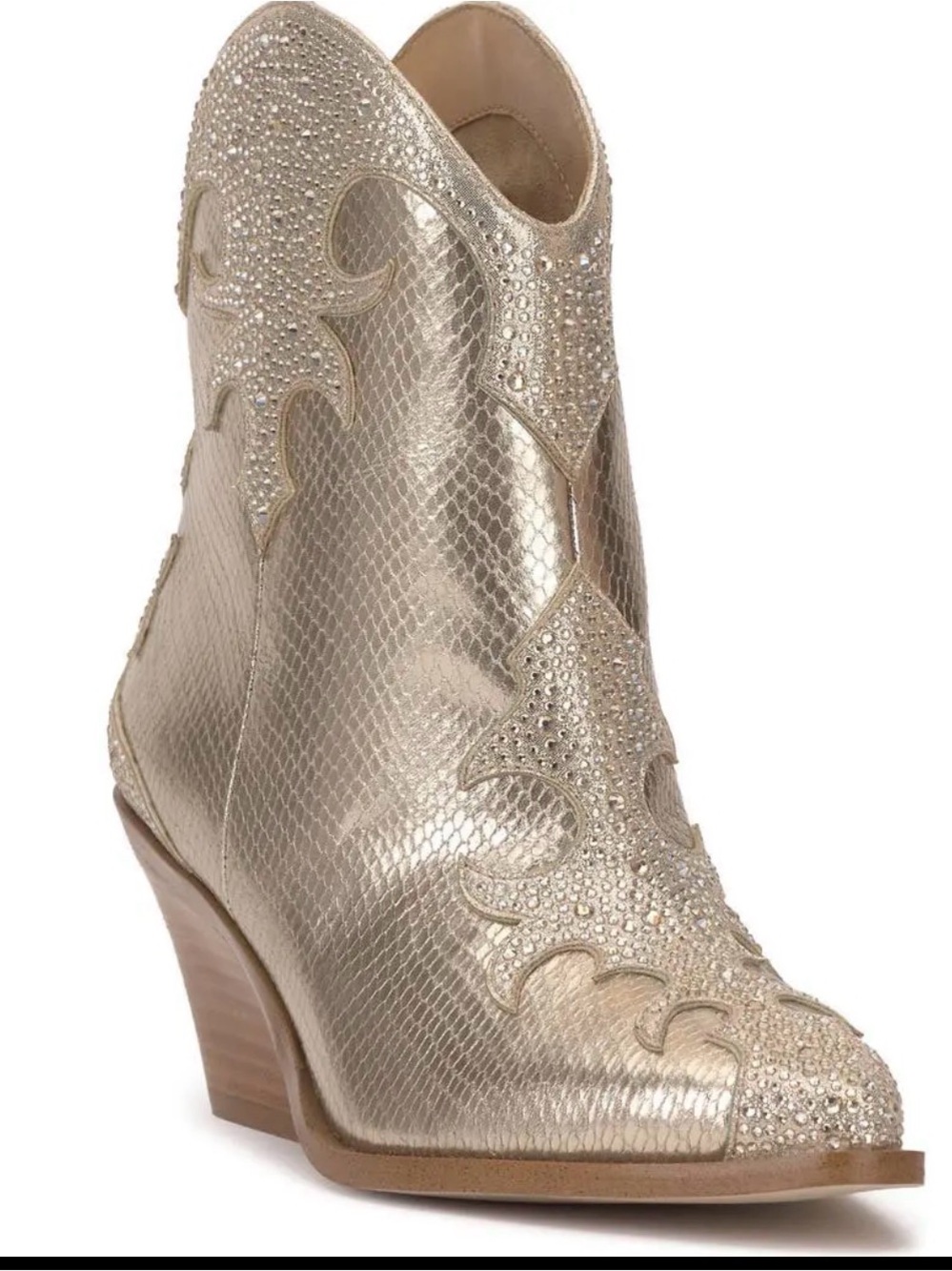 Jessica Simpson Zolly bootie in metallic champagne and rhinestones
